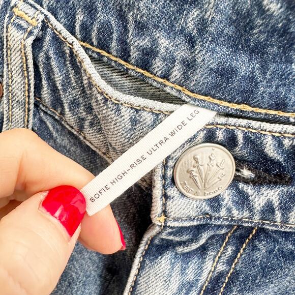 rag & bone Sophie Wide Leg Two Tone High Rise Rigid Jeans Raw Hem 27 - Picture 8 of 11